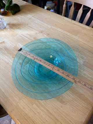 Turquoise translucent fruit platter with wave imprint