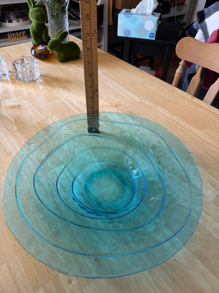 Turquoise translucent fruit platter with wave imprint