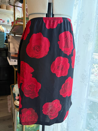 Vintage Black & Red Rose Print Skirt