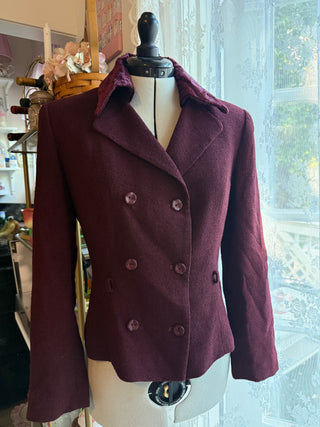 Burgundy Wool Blend Double-Breasted Blazer Jacket