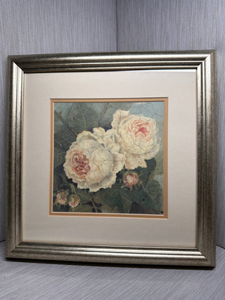 Kathryn White "Twin Roses" Framed Shabby Chic Floral Art Print 12.5x12.5