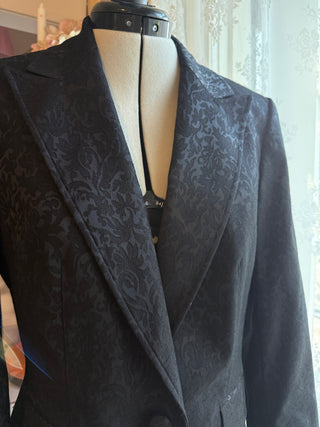 Vintage Black Damask Brocade Tuxedo-Style Blazer Jacket