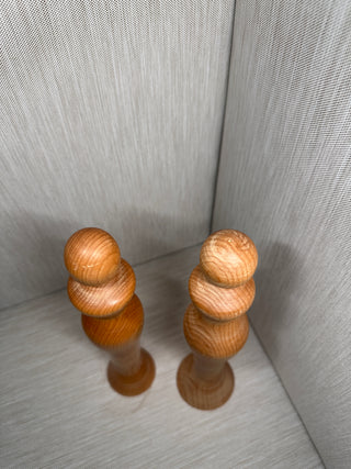Pair Vintage Beffa Creations Hand-Turned Wood Female Form Sculptures 11.25"