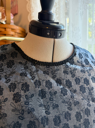 Vintage Navy & Pewter Metallic Floral Brocade Mini Dress
