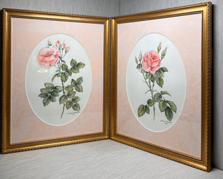 Gallery-Framed Botanical Rose Prints Custom Framed Pair 1989