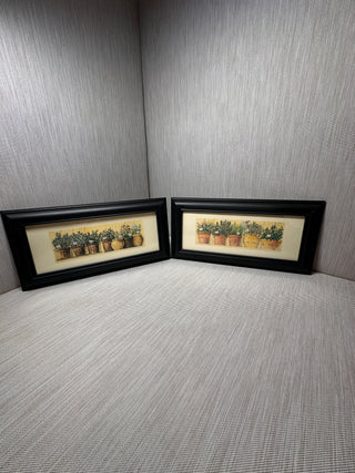 Set of 2 Panoramic Potted Herb Botanical Prints in Black Resin Frames, 11.75" x 5.75"