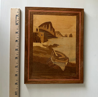 Vintage wood inlay Italian coastal plaque