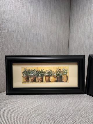 Set of 2 Panoramic Potted Herb Botanical Prints in Black Resin Frames, 11.75" x 5.75"