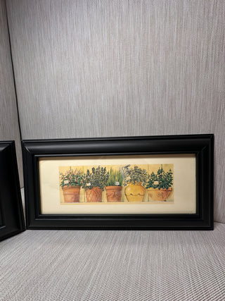 Set of 2 Panoramic Potted Herb Botanical Prints in Black Resin Frames, 11.75" x 5.75"