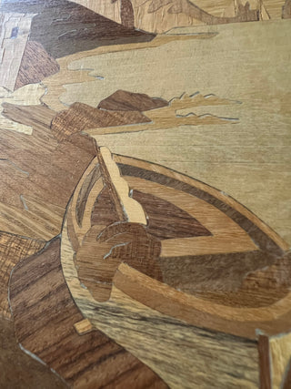 Vintage wood inlay Italian coastal plaque