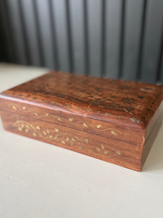 Brass floral inlay wood box