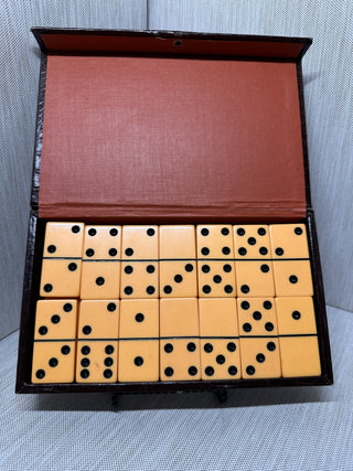 Vintage Butterscotch Bakelite / Catalin Domino Set in Faux-Alligator Case