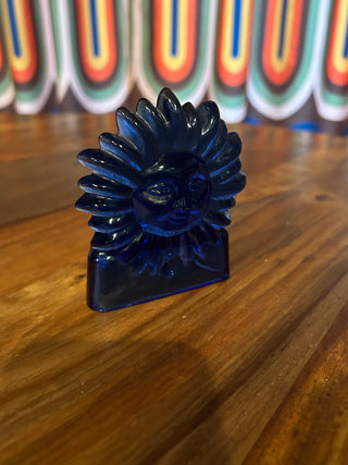 Vtg 90s Cobalt Blue Celestial Sun Tea Light Candle Holder