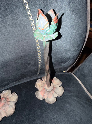 Mid Century Metal Lotus Candle holder leaf base VV