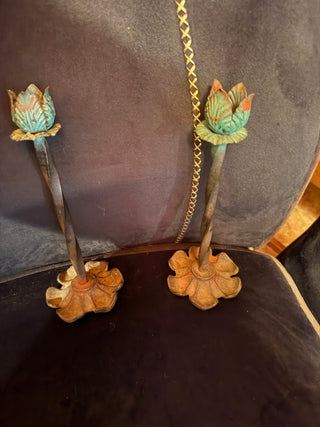 Mid Century Metal Lotus Candle holder leaf base VV