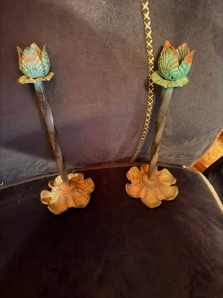 Mid Century Metal Lotus Candle holder leaf base VV