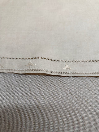 Vintage Cream Linen Table Runner 68x36 Hand Embroidered Cutwork Lace Wide