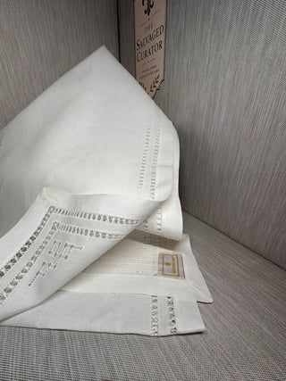 Waterford Linens Table Runner 68x36 White Hemstitch Embroidered Vintage