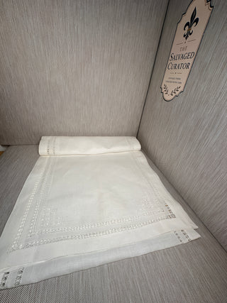 Waterford Linens Table Runner 68x36 White Hemstitch Embroidered Vintage