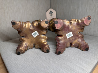 Pair Large Ornate Gold Baroque Resin Candlestick Holders - 17.5" & 15.5"