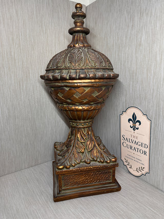 Vintage Bombay Co Large Ornate Lidded Urn Neoclassical Resin Finial Jar 20.5"