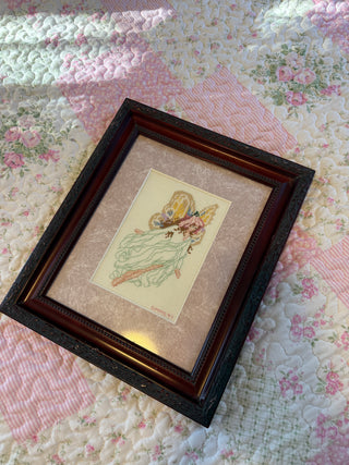 Vintage Fairy Cross Stitch Needlework – Framed Whimsical Fairy Art