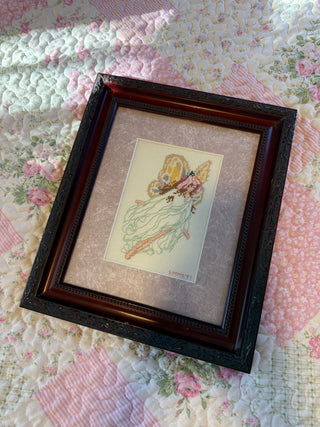 Vintage Fairy Cross Stitch Needlework – Framed Whimsical Fairy Art