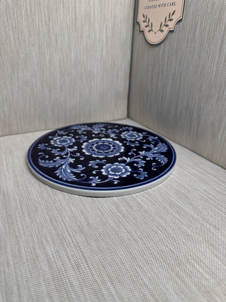 Vintage Pier 1 Imports "Mandarin" Cobalt Blue & White 8" Ceramic Trivet