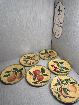 Set of 6 Philippe Deshoulieres Limoges Porcelain 6" Plates - V&A Kensington Fruits, France c. 1999-2001