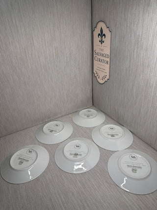 Set of 6 Philippe Deshoulieres Limoges Porcelain 6" Plates - V&A Kensington Fruits, France c. 1999-2001