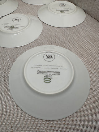 Set of 6 Philippe Deshoulieres Limoges Porcelain 6" Plates - V&A Kensington Fruits, France c. 1999-2001