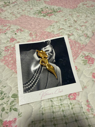 Vintage Gold-Tone Art Deco Style Woman Brooch Pin – Statement Jewelry