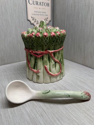 1988 Haldon Group Ceramic Asparagus Sauce Pot & Ladle - Excellent Condition