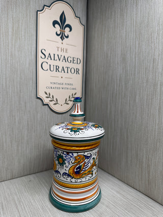 Hand-Painted Grazia Deruta "Ricco" Italian Majolica Lidded Canister, Circa 1970s–1980s
