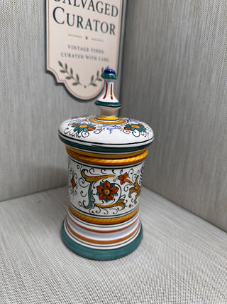 Hand-Painted Grazia Deruta "Ricco" Italian Majolica Lidded Canister, Circa 1970s–1980s