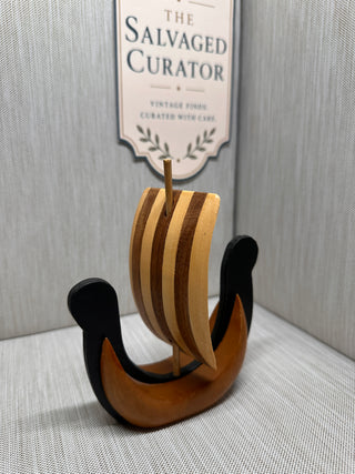 Scandinavian Style Wooden Viking Longship Ornament / Figurine, Circa 1970s–1980s