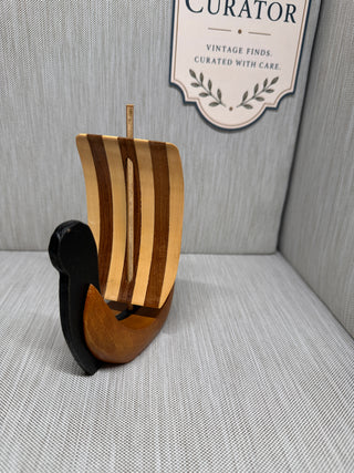 Scandinavian Style Wooden Viking Longship Ornament / Figurine, Circa 1970s–1980s