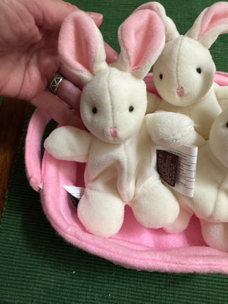 Plush Basket of 3 Plush Bunnies-KL RCD