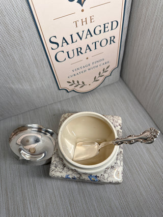 Sandland Ware Floral Chintz Jam Pot & Silverplate Lid, Circa 1950