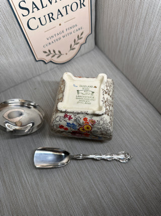 Sandland Ware Floral Chintz Jam Pot & Silverplate Lid, Circa 1950