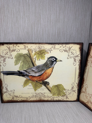 Set of 2 Vintage-Inspired Bird Illustration Wall Art Plaques