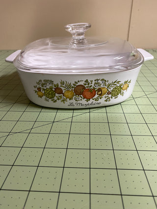 Vintage Spice of life, French white, corning ware medium with lid