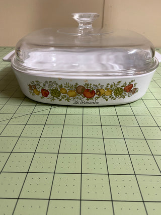 Vintage Spice of life, French white, corning ware large with lid