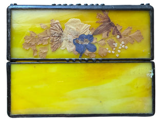 VTG Sierra Glass Works Stained Glass Jewelry Box w/Pressed Flowers