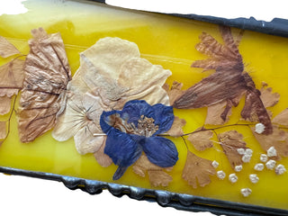 VTG Sierra Glass Works Stained Glass Jewelry Box w/Pressed Flowers