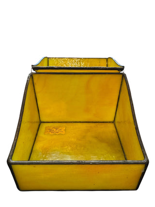 VTG Sierra Glass Works Stained Glass Jewelry Box w/Pressed Flowers