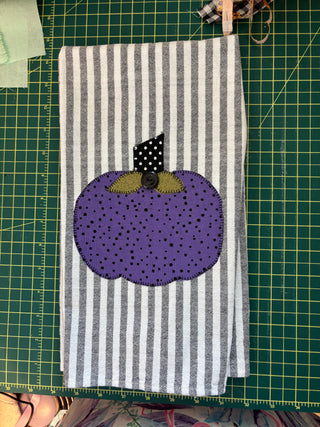 Halloween Striped Purple Pumpkin Kitchen Towel