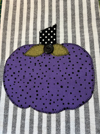 Halloween Striped Purple Pumpkin Kitchen Towel