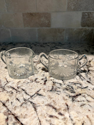 Vintage Floral Etched Creamer & Sugar