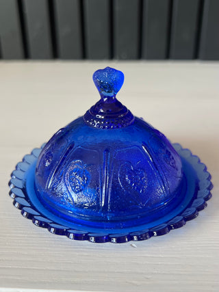 Cobalt glass strawberry butter dome